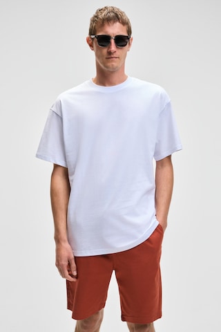 FEON Erkek Oversize Geniş Kesim %100 Organik Pamuk Kalın Dokulu Yuvarlak Yaka Beyaz T-Shirt