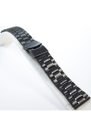 24Mm Siyah Metal Saat Kordonu Çelik Kolçak 1.Kalite Kayış Şeritli
