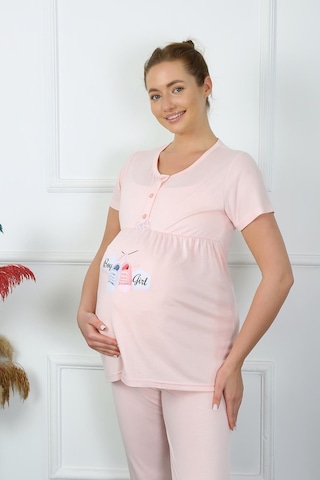 Akbeniz Kadın Kısa Kol Hamile Lohusa Pijama Takımı Pudra 45210-pudra