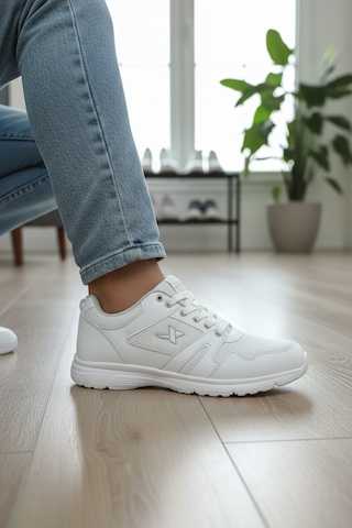 Enoch Unisex Beyaz Yüksek Tabanlı Bağcıklı Yürüyüş Ve Koşu Spor Ayakkabı Günlük Sneaker Beyaz
