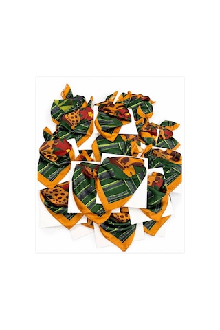 Inno 55x55 Cm Premium Saten Zürafa Desenli Sonbahar Renkleri Dikişli Fular Yeşil