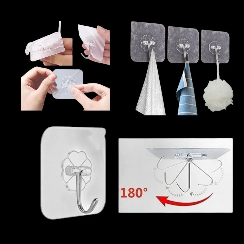 5 Adet Şeffaf Güçlü Duvar Askısı Yapışkan Askılık Vantuz Kanca Mutfak Banyo Düzenleyici