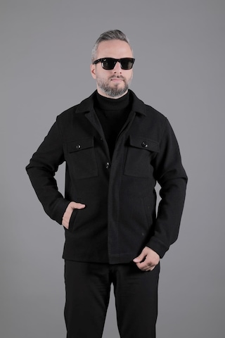 Ohepmoda Dikiş Detaylı Erkek Kaşe Kaban Mont Siyah