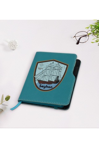 Kişiye Özel Gemi Tasarımlı Turkuaz Termo Deri Defter-3