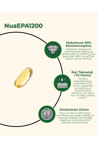 Nua EPA 1200 Omega-3 İçeren Gıda Takviyesi 30 Kapsül