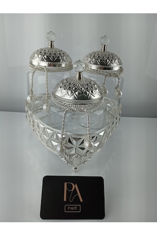 Çay Kahve Şekerlik Kavanoz Sunumluk Söz Nişan Kız İsteme Çikolatalık Dekoratif Obje Biblo Süs Eşya Üçgen Gümüş