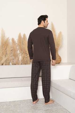 Sude Homewear Erkek Büyük Beden Pijama Koyu Kahverengi