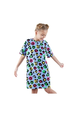 Denokids Leopar Kız Çocuk Oversize Elbise Renkli Çok Renkli