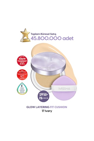 Missha Yoğun Kapatıcı, Nemli Ve Parlak Bitişli Cushion Glow Layering Fit Cushion No.17 Ivory Spf50+/pa++++ 17