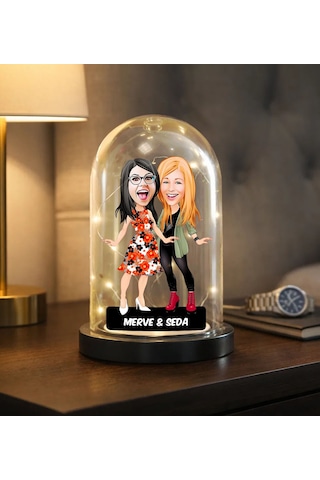 Bk Gift Kişiye Özel Anne Kız Karikatürlü Led Işıklı Cam Fanus Biblo -2, Anneye Hediye, Doğum Günü Hediyesi Kobitmeyencom36873 Bk Gift