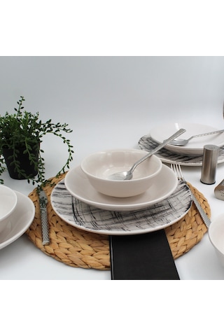 Ekose 24 Parça 6 Kişilk Siyah Yemek Takımı Düz