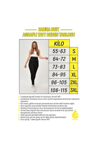 Sauna Suit Ekstra Yüksek Bel 3Kademeli Agraflı Maksimum Terleten Termal Tayt Siyah