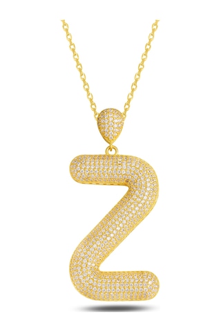 Brezza Lusso Jewelry 18k Serie Oro Z Harfi Kadın Gümüş Kolye 50 CM 50 CM