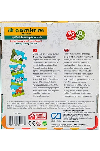 Çocuk Puzzle 40 Parça İlk Çizimlerim Hayvanlar - Mavi Su Dünyası
