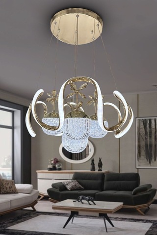 Arya Xl 4 Top Cam Kristal Top Led Avize Gold Kuamndalı