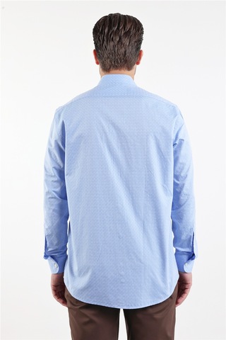 İmza Mavi Sert Yaka Uzun Kol Cepli Comfort Fit Pamuk Gömlek 1004260174 XL