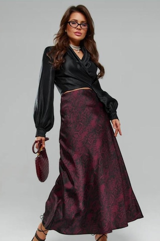 Madmext Bordo Desenli Saten Kadın Uzun Etek Mg2333 Bordo
