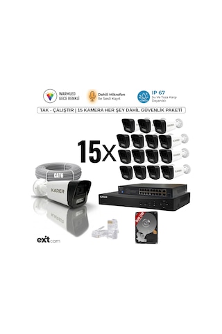15'li Ip-5mp-poeli-sesli -gece Renkli- Su Geçirmez- Full Hd-500gb-güvenlik Kamera Seti