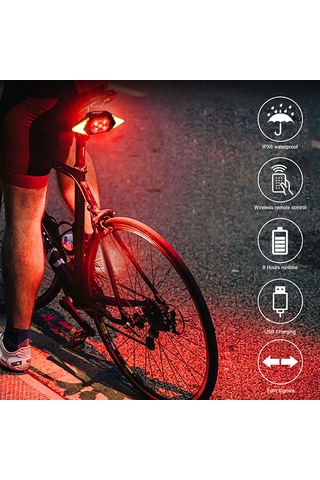 Lemestar Usb Şarjlı Bisiklet Yön Işığı - Uzaktan Kumandalı Led Flaş, Ipx2 Su Geçirmez, 500mah Pil, Kolay Kurulum Kırmızı