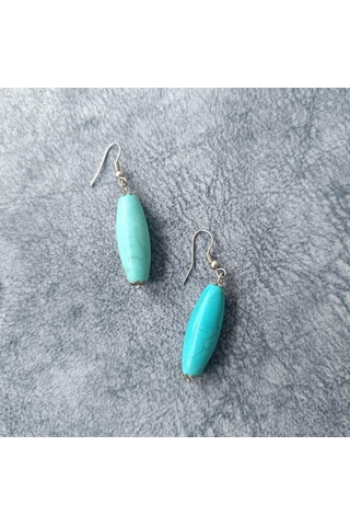 Küpe Otantik Doğal Turkuaz Taşlı Vintage Sallantılı Küpe Kadın Takı Hediye Çok Renkli