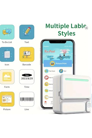 Mini Taşınabilir Yazıcı 13 Rulo Kağıtlı Mürekkepsiz Etiket Yazıcısı Mini Termal Yazıcı