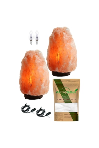 2 Adet 3-5 Kg Doğal Pembe Himalaya Tuzu Lambası + 1.50 Metre Kablo + Ampül