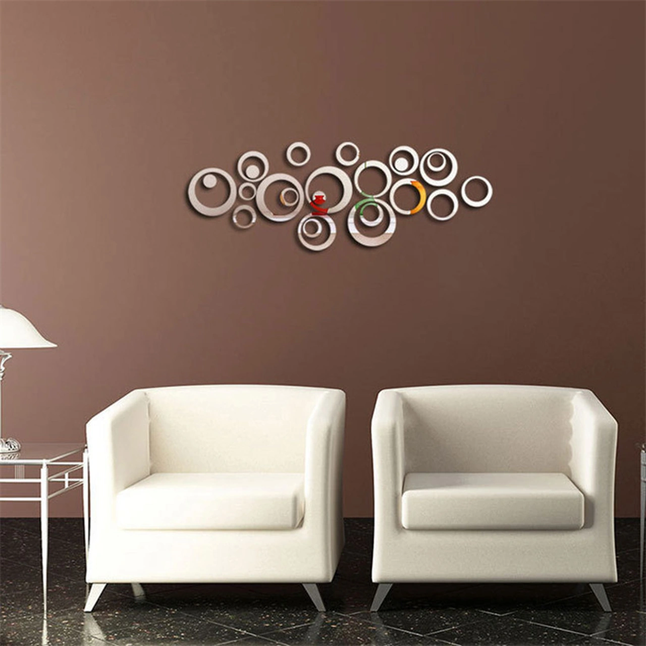 Skycity 24 Parça/set Geri Çekilebilir Akrilik Ayna Sticker, Ev Salonu Yatak Odası Dekorasyonu İçin Gümüş Renkli, 6 Farklı Çaplı Çember Grupları Gümüş