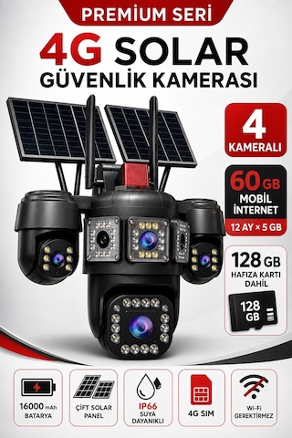 Esvision 7021 128gb 4 Kameralı 4g Çift Solar Panel 16x Zoom Dual Batarya Hieasy Aov Sürekli Kayıt Gece Görüş Çift Yönlü Ses 1 Yıl İnternet