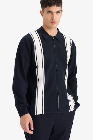 Defacto Standart Fit Polo Yaka Fermuarlı Çizgili Triko Hırka F4981ax25aunv64 Lacivert