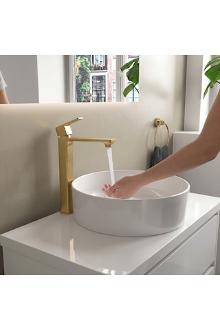 Adell Bloc Uzun Lavabo Bataryası Mat Altın Fırçalı Brushed Gold Modern Lavabo Musluğu 159401518 Altın - Gold