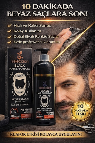Seleccion Black Hair Shampoo Beyaz Kapatıcı Şampuan 300 Ml Erkek Saç Boya Şampuanı