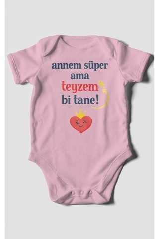 Morivokids Annem Süper Ama Teyzem Bi Tane Kısa Kollu Bebek Body %100 Pamuk Koyu Pembe