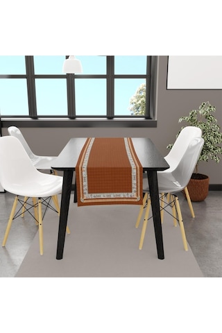 Kahverengi Runner 140x45cm Ince Keten, Uluslararası Yıkama Ve Solmama Sertifikası Çok Renkli