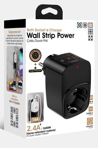 Akım Korumalı 3680 Watt Tekli Priz Ve Çoklu Şarj / 2xtype-c / 1xu Diğer