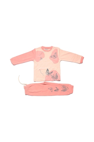 Bebegen Kız Çocuk Somon Pembe Kelebek Baskılı 2'li Pijama Takımı