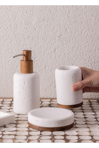 The Mia Travertine Banyo Seti Beyaz 3 Parça Çok Renkli