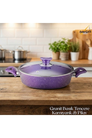 26 Cm Granit Karnıyarık & Pilav Tenceresi Cam Kapak - Violet Violet