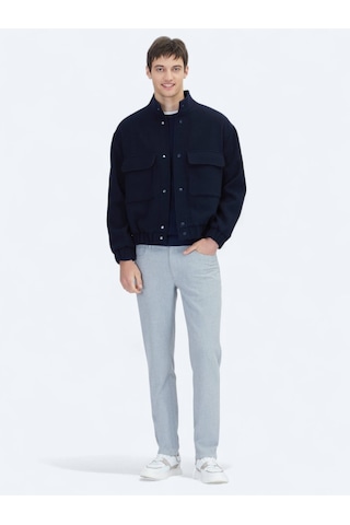 Kip Lacivert Comfort Fit Dik Yaka Casual Dokuma Mont Lacivert
