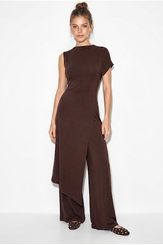Shade Kadın Asimetrik Kesim Bluz Beli Lastikli Cep Detaylı Bol Pantolon Takım 1089 60286250 - Acı Kahve Çok Renkli