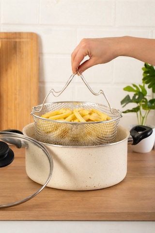 Porsima 4404 3 Parça Granit Kızartma Cips Tenceresi 22cm 2lt Krem