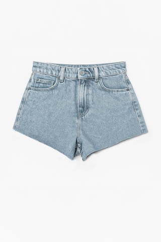 Kadın Yüksek Bel Püsküllü Paça Jean Şort Buz Mavisi