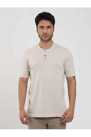 Dufy Bej Erkek Slim Fit Düz Düğmeli O Yaka Kazak - 104641-bej Bej