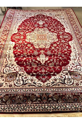 Asaryün Halı Ipek H3864 Bordo İpeksi Geleneksel Renkli Göbekli Klasik Desen Salon Halısı Modern Bordo-kırmızı