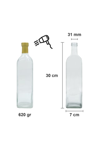 Afracam Maraska Şeffaf 1000 ML Kilitli Kapaklı ve Kapüşonlu Boş Cam Şişe 20 Adet