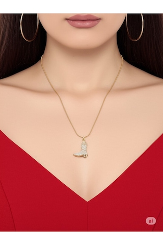 Çelik Zirkon Taşlı Çizme Model Gold Renk Kadın Kolye Çok Renkli