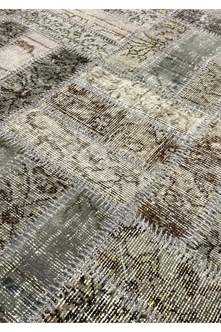 Modern Bohem Stil El Dokuması Vintage Halı Özel Tasarım Patchwork Koleksiyonu Gri