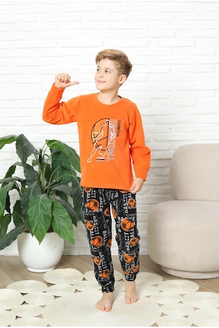 Modanino Erkek Çocuk Welsoft/polar Kumaş Pijama Takımı 12491 Turuncu
