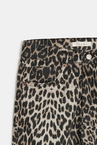 Sââde Kadın Leopar Desenli Yüksek Bel Wide Leg Jean Pantolon Siyah