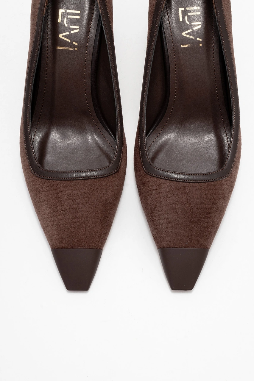 Rona Kahverengi Süet Mat Burunlu Kadın Topuklu Ayakkabı Kahverengi