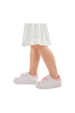 Kiko Kids Bart Cırtlı Işıklı Kız Bebek Spor Ayakkabı Beyaz - Pembe